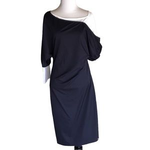 👗NORM Pleat Shoulder Navy Dress